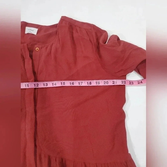 Aritzia Wilfred Barossa Dress Size Medium Tiered Mini Solid Red Carmine L Sleeve - Picture 11 of 15